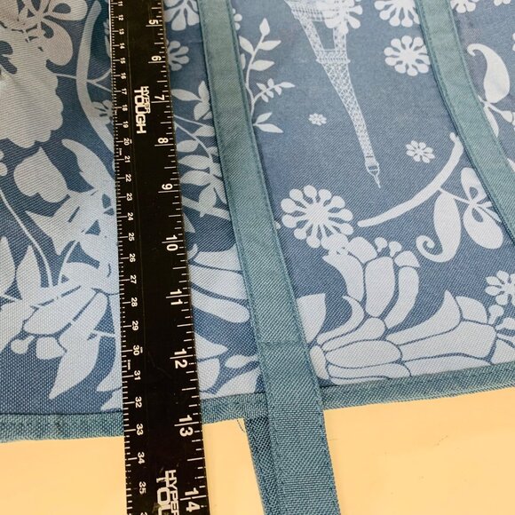 Lancome Blue Floral Canvas Tote Bag Eiffel Tower Print Paris Market Reusable - Picture 9 of 12